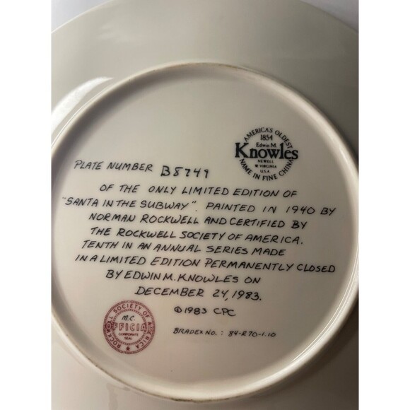 Knowles Norman Rockwell Santa in the Subway 1983 Collector Plate with COA - Picture 9 of 9